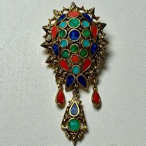Vintage Signed ART Arthur Pepper enamel gold tone brooch inlay faux stones